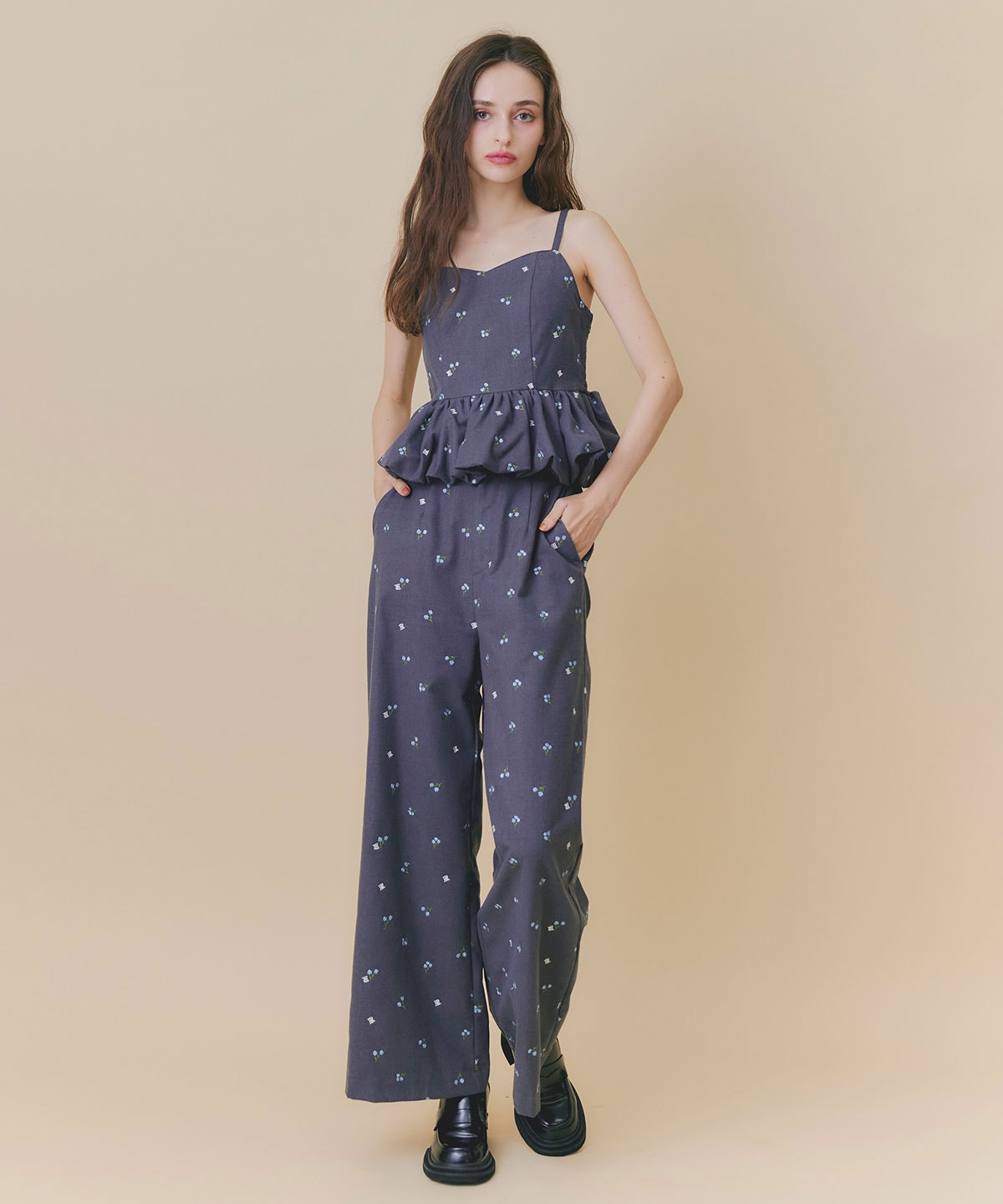【Fleur monogram Series】フルールモノグラムエンブロイダリーバルーンペプラムビスチェ