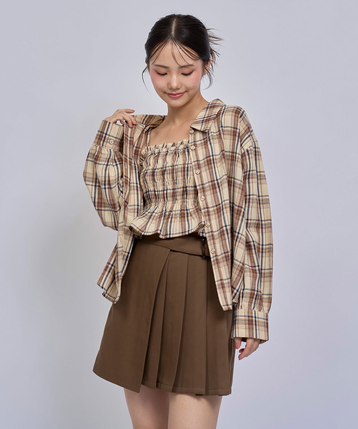 【=LOVE 大場花菜さん着用】チェックビスチェ×シャツセット