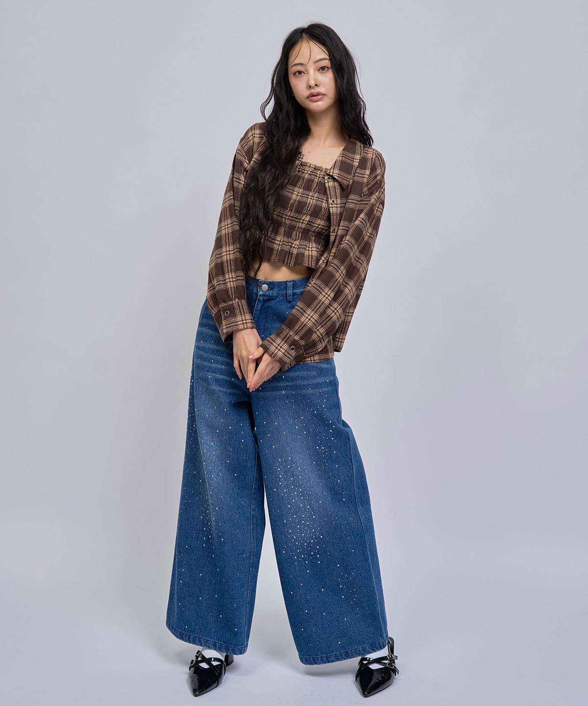 【=LOVE 大場花菜さん着用】チェックビスチェ×シャツセット