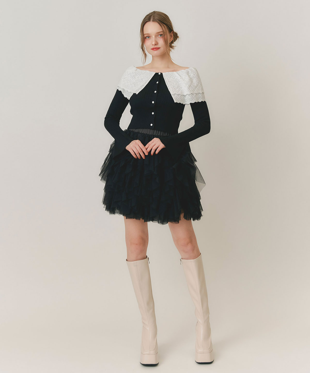チュールフリルボリュームミニスカート