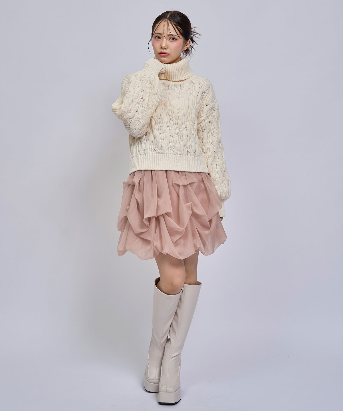 【=LOVE 大場花菜さん着用】ボリュームタックシフォンミニスカート