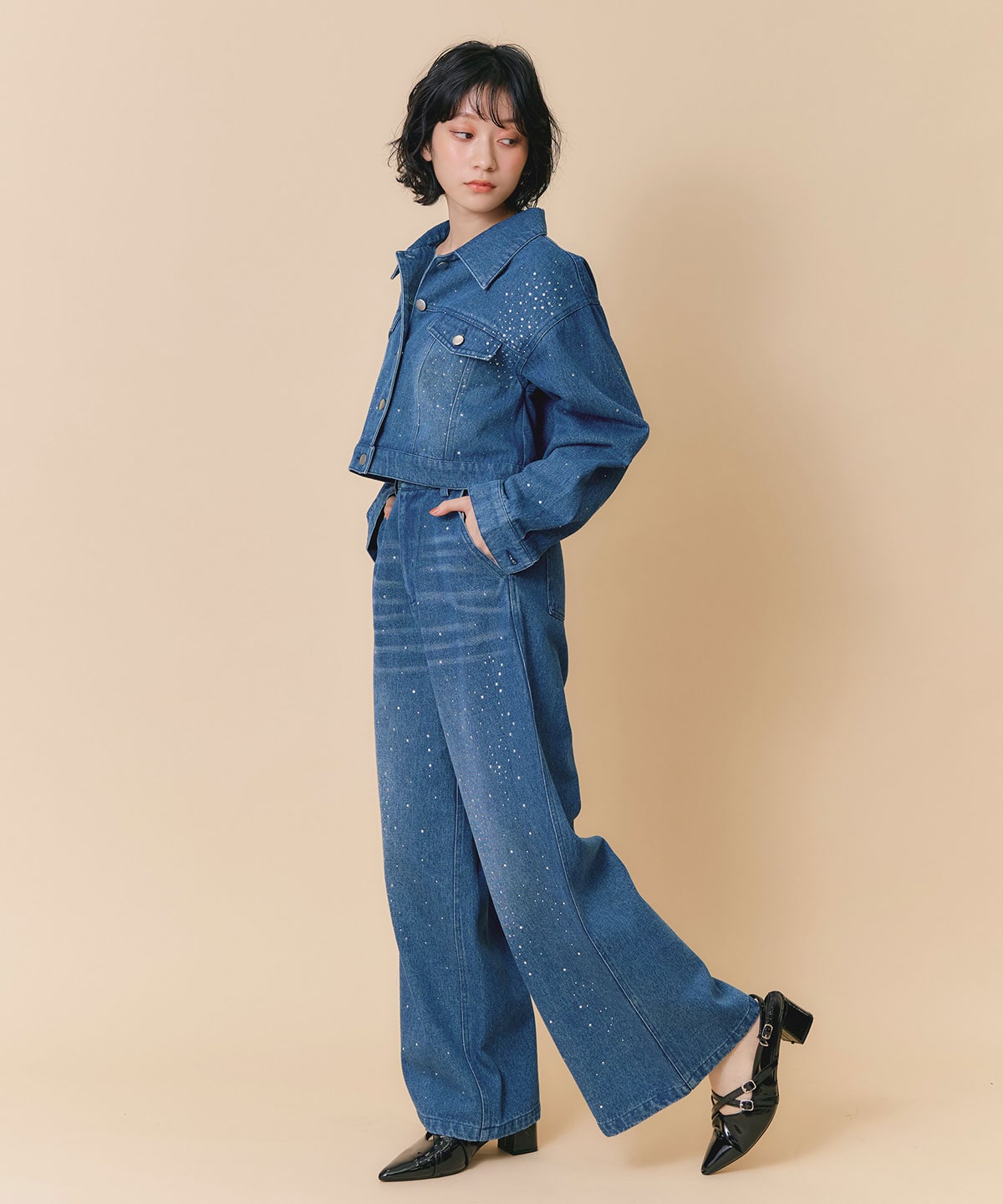 【Sparkle Denim Series】スパークルワイドデニムパンツ