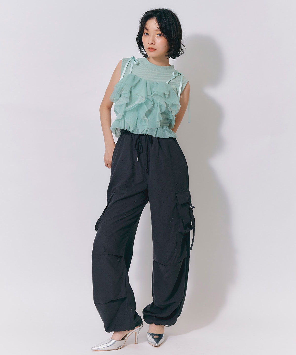 ラインストーンホットフィットカーゴパンツ