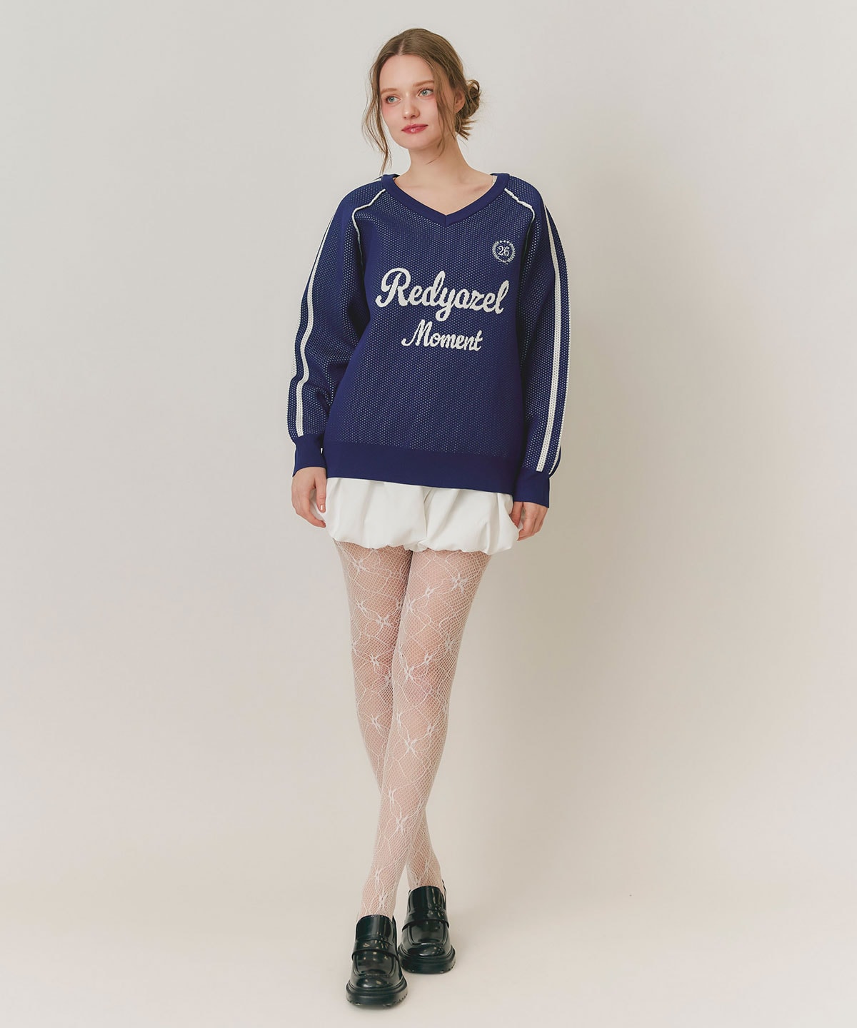 ロゴメッシュニット×バルーンショートパンツセットアップ
