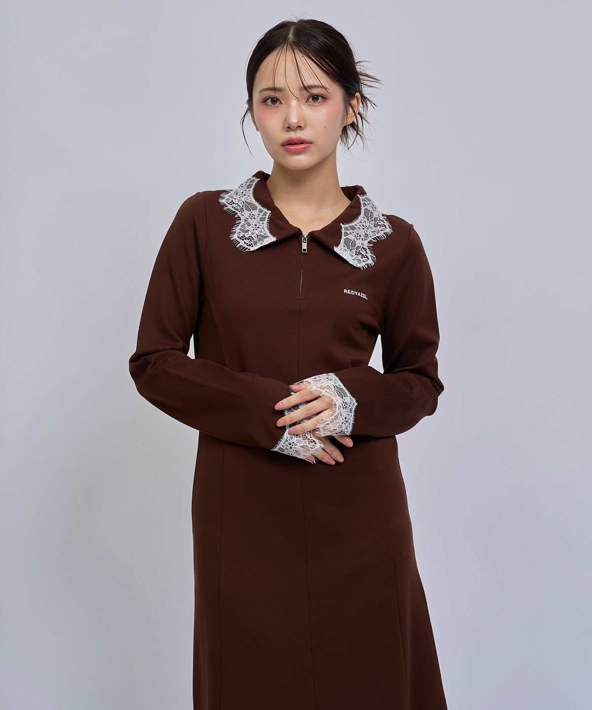 レーストリムハーフZIPポロカットロングワンピース