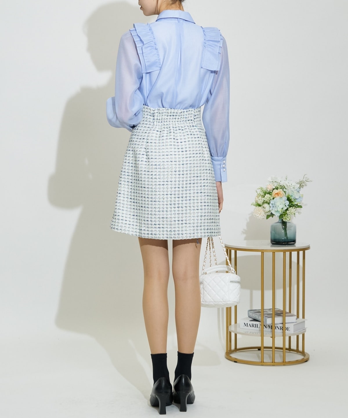 金ボタンミックスツイードミニスカート