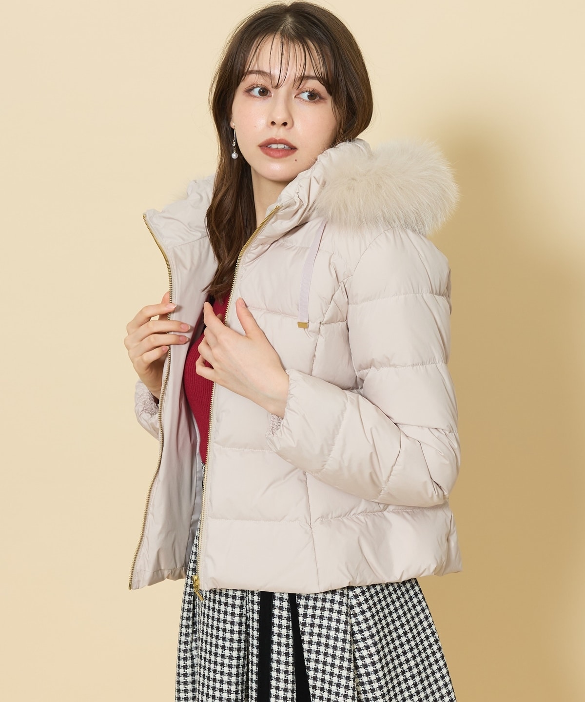 FOXファー付エレガンスショートダウンコート