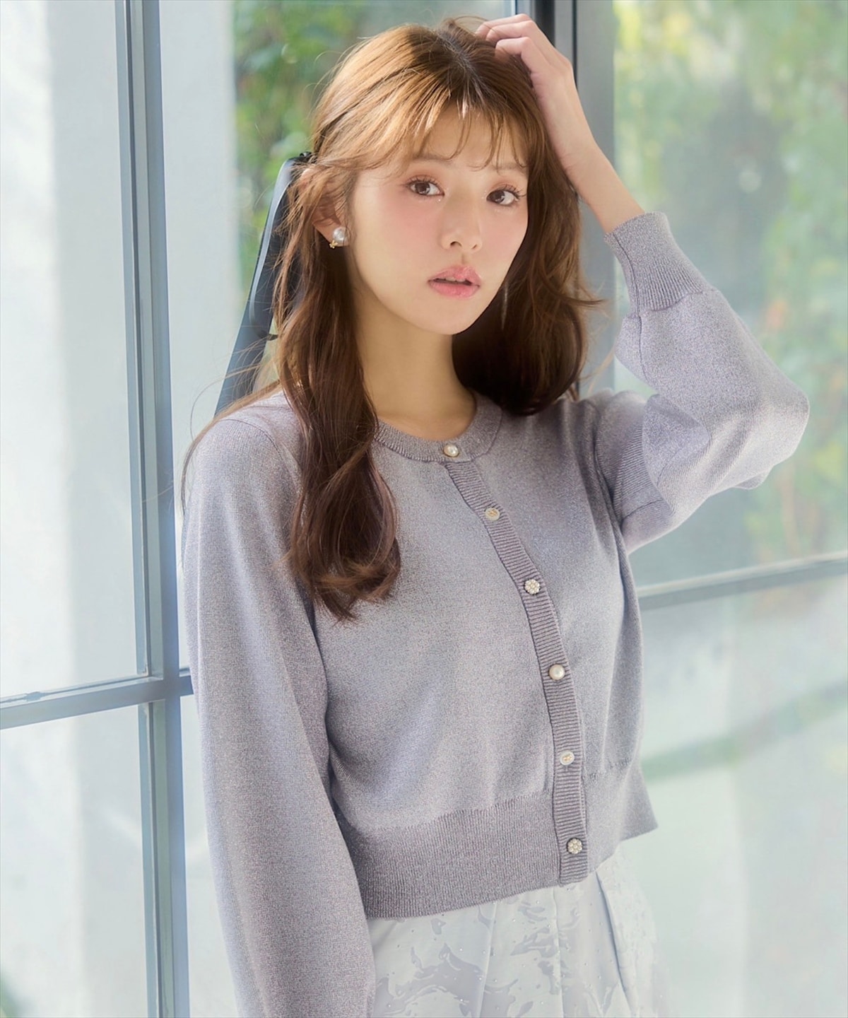 ベーシックマルチボタンラメニットカーディガン