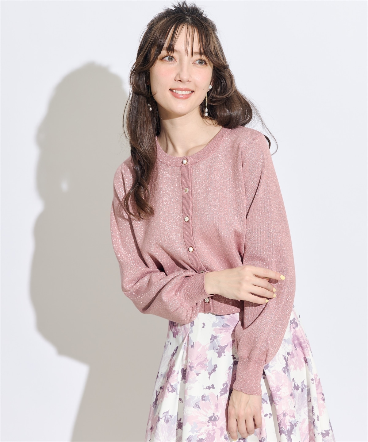 ベーシックマルチボタンラメニットカーディガン