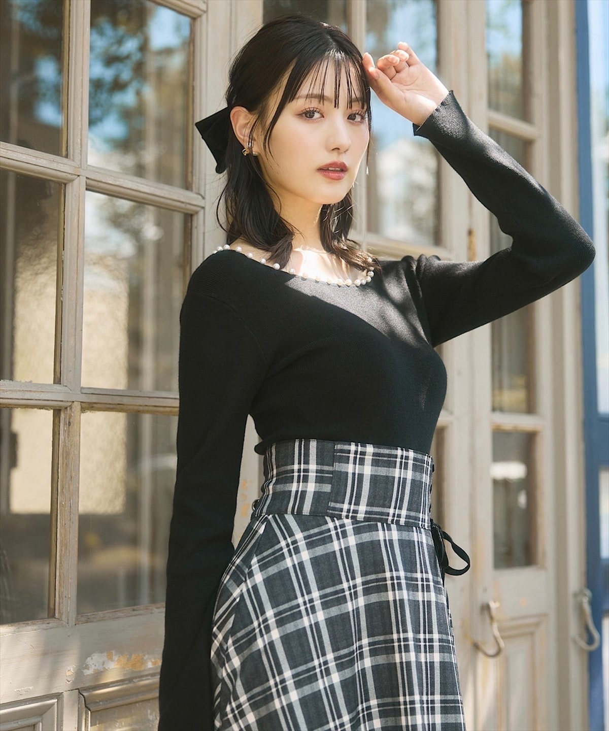 エレガンスパールネックニットプルオーバー