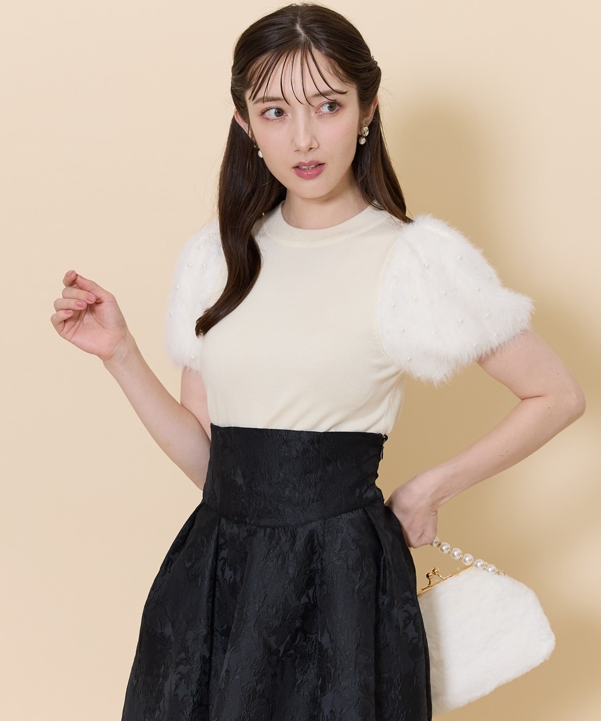 パールフェザースリーブニットプルオーバー