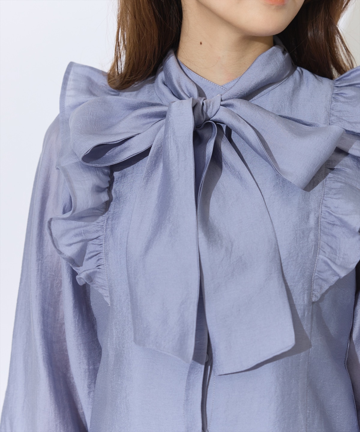クレープフリルボウタイブラウス