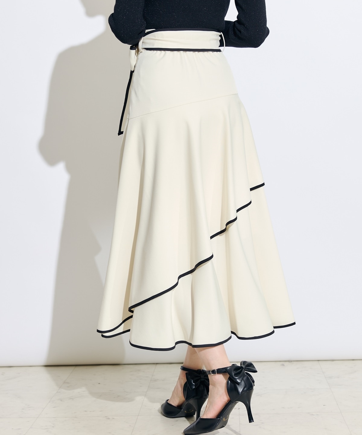 リボンベルトアシメフレアパイピングスカート
