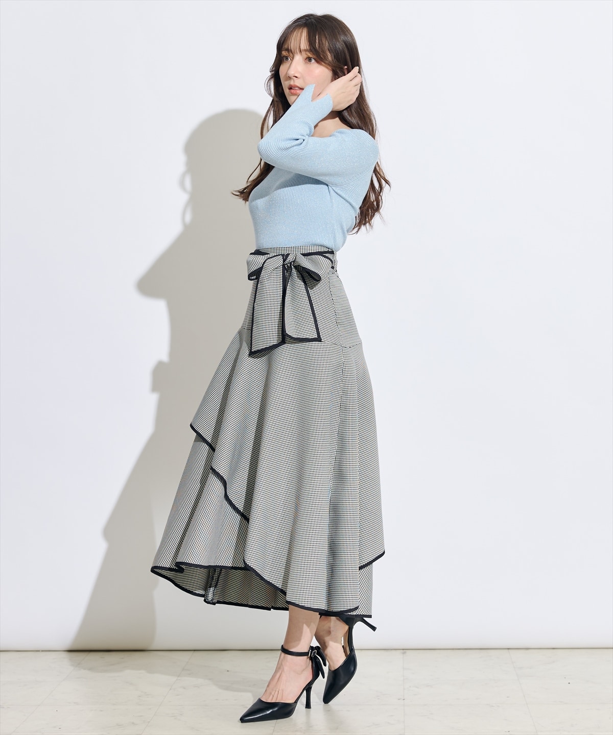 リボンベルトアシメフレアパイピングスカート