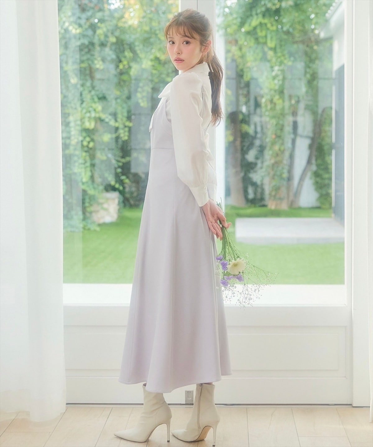 2WAYボウタイブライトシアーシャツレイヤードキャミワンピース