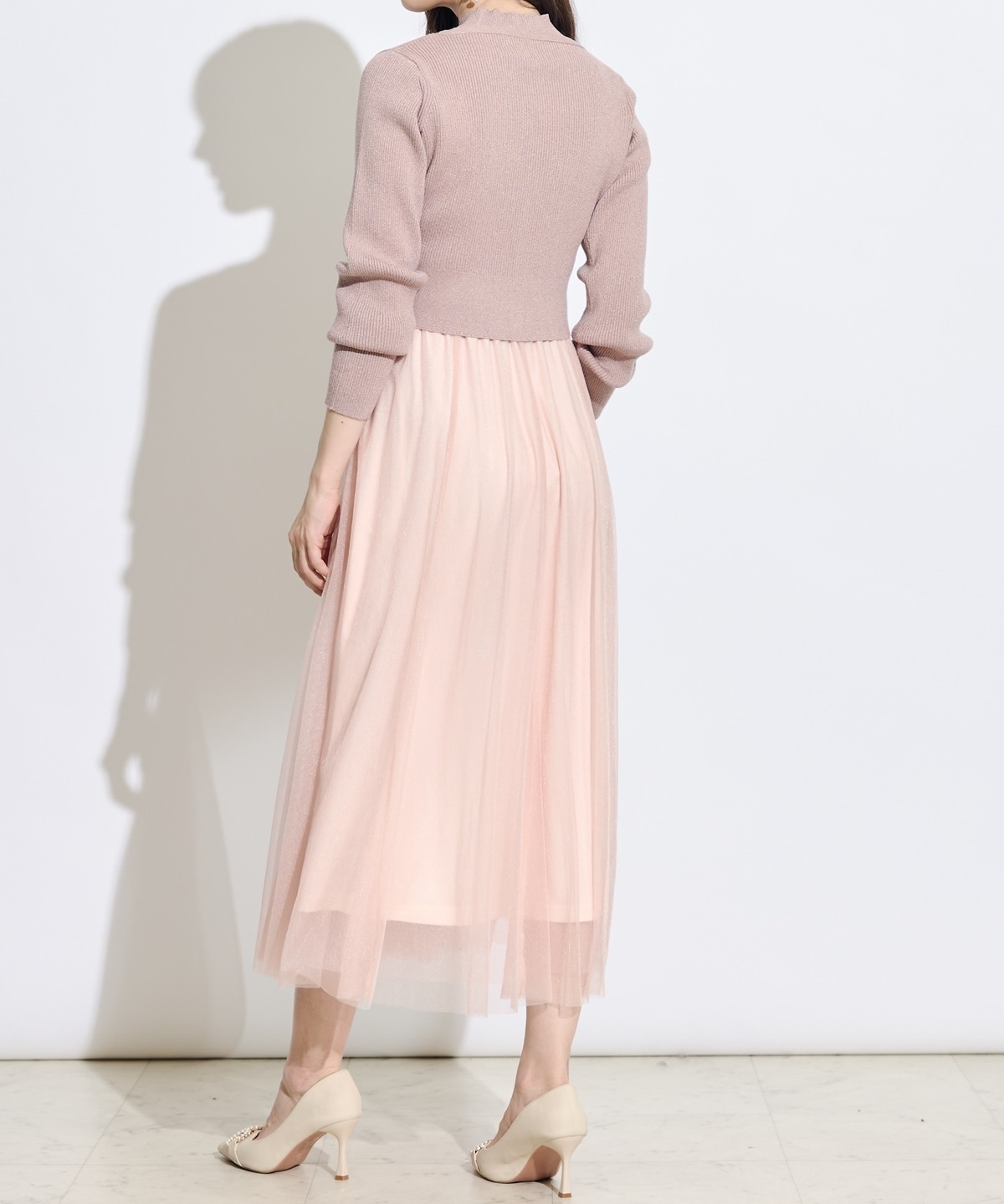 【展示会３位】カーディガンアンサンブルラメニットドッキングワンピース