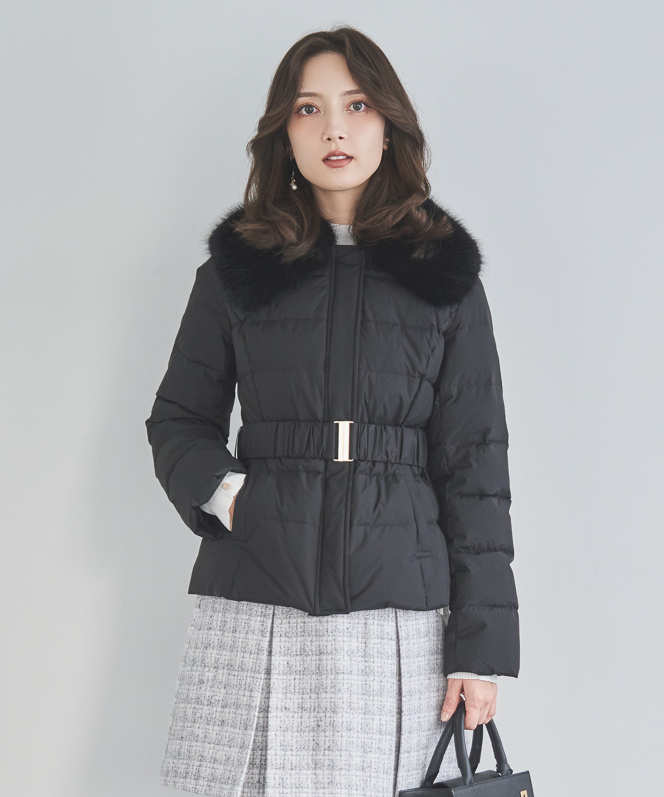 ベルト付エコファー襟ショートダウン