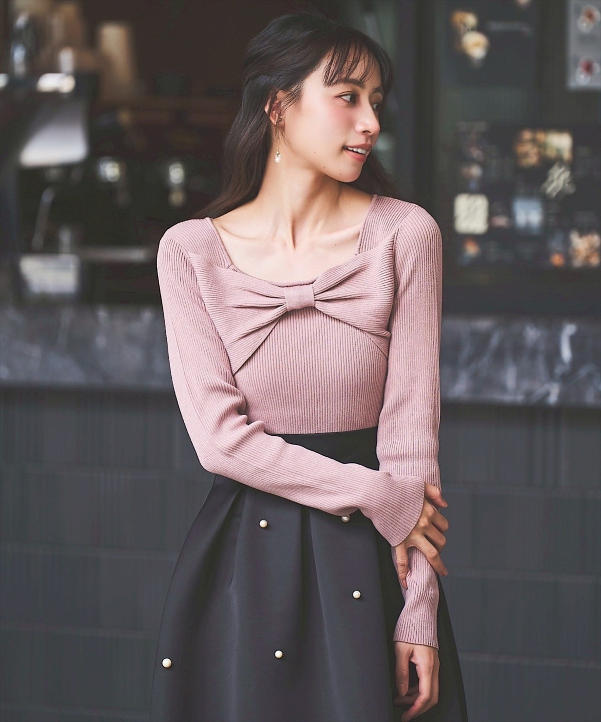 2WAYリボンリブニット