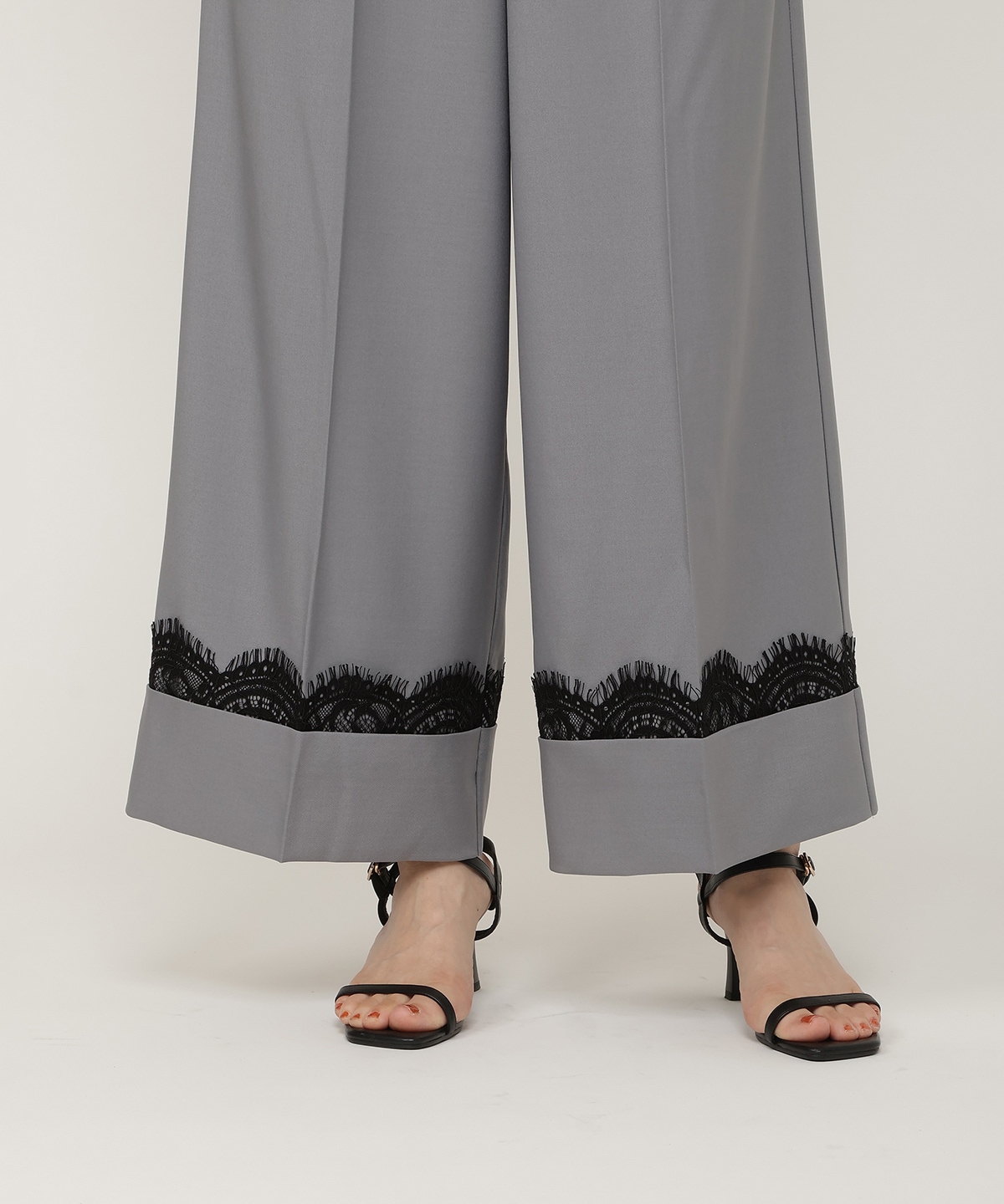レースロールアップタックワイドパンツ
