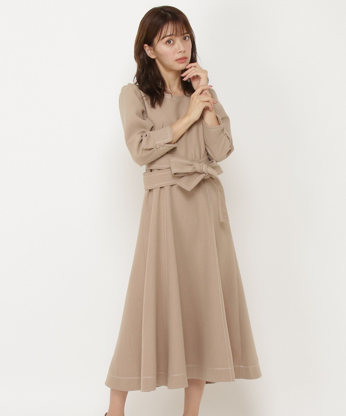 クロスリボン配色ステッチマーメイドワンピース M ベージュ Willselection 公式オンラインショップ バーンデストローズ