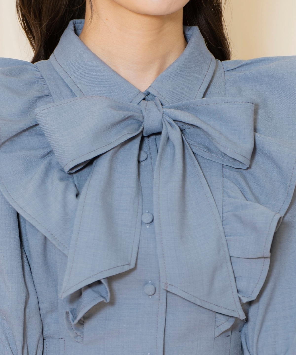 タックウエストフリルシャツワンピース