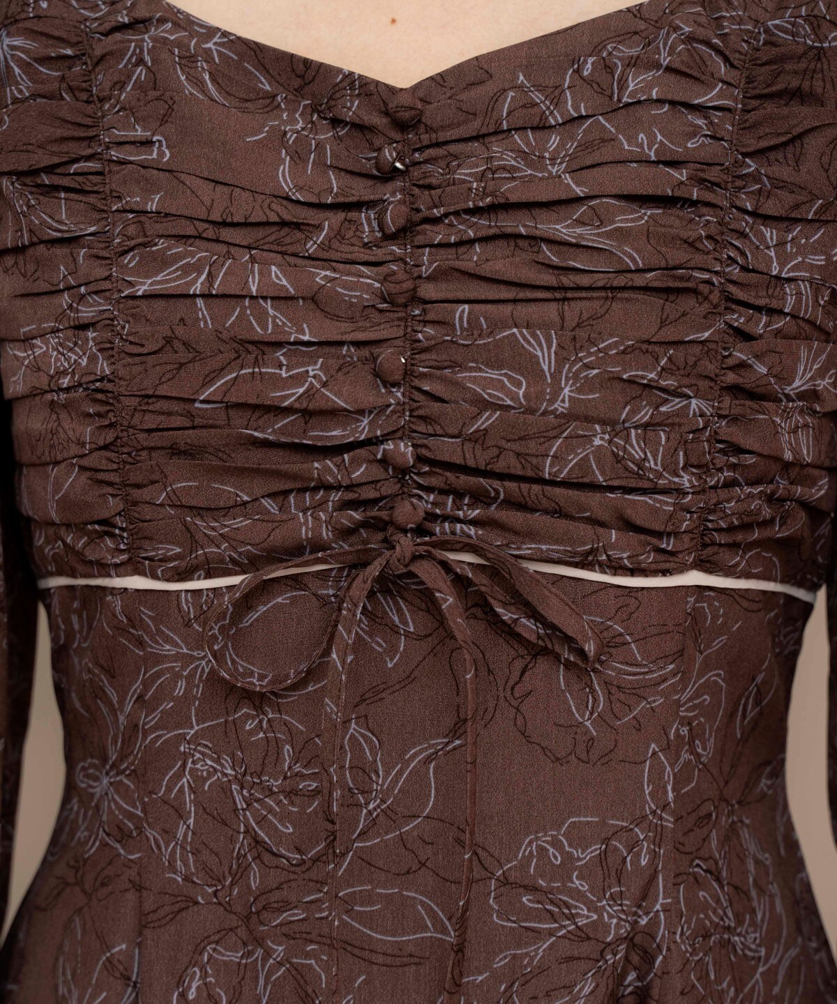 フラワープリントギャザーフレアワンピース