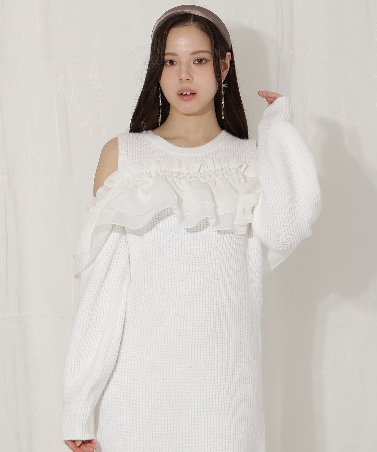 バックリボンオフショルニットワンピース