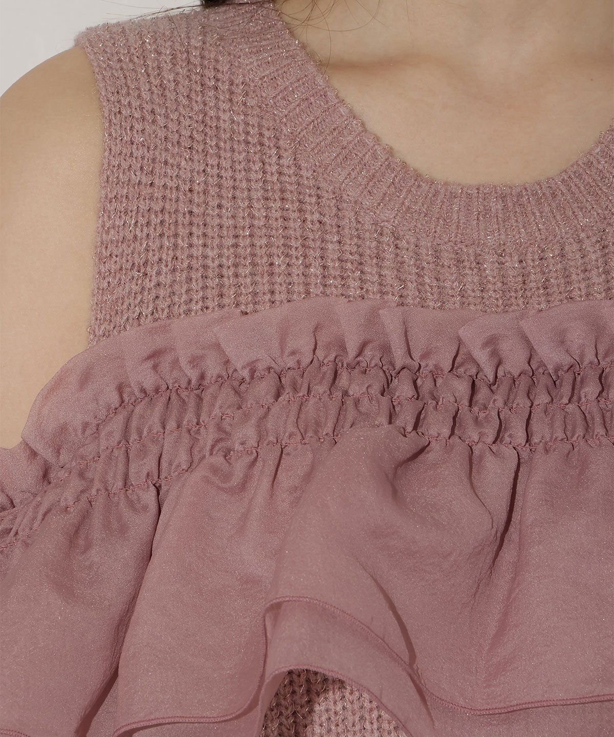 バックリボンオフショルニットワンピース