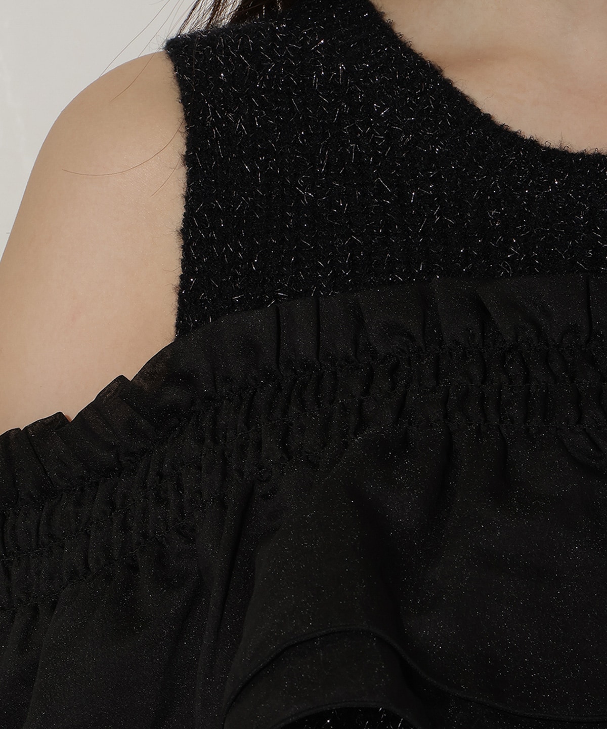 バックリボンオフショルニットワンピース