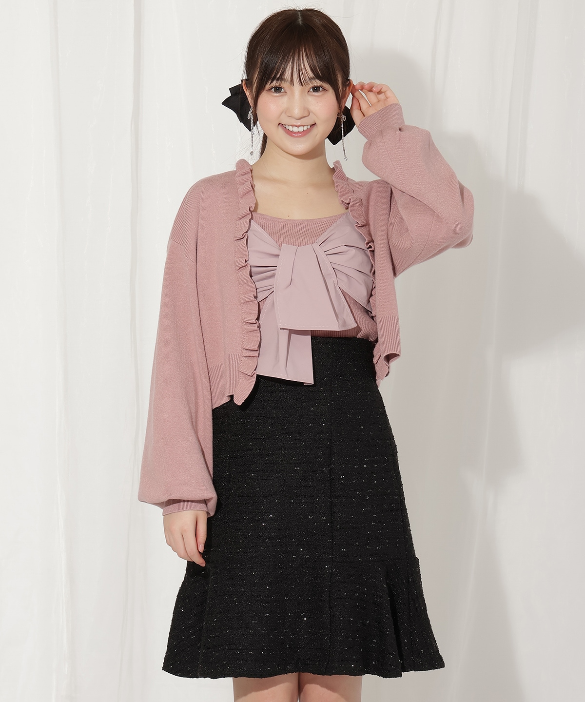 フリルカーディガン×リボンキャミセット