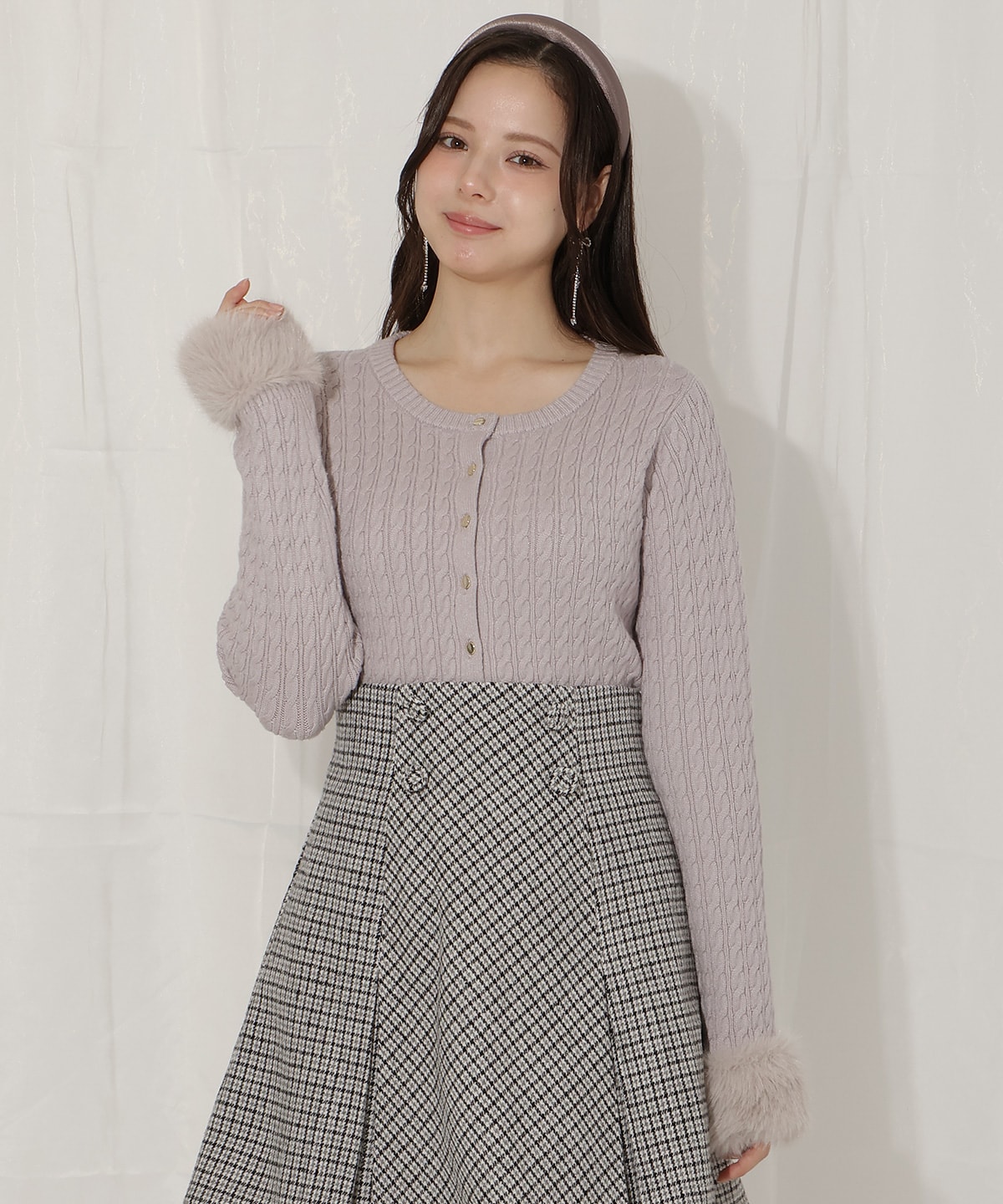 ファーカフスケーブルカーディガン