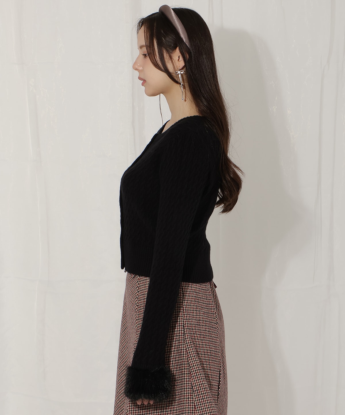 ファーカフスケーブルカーディガン