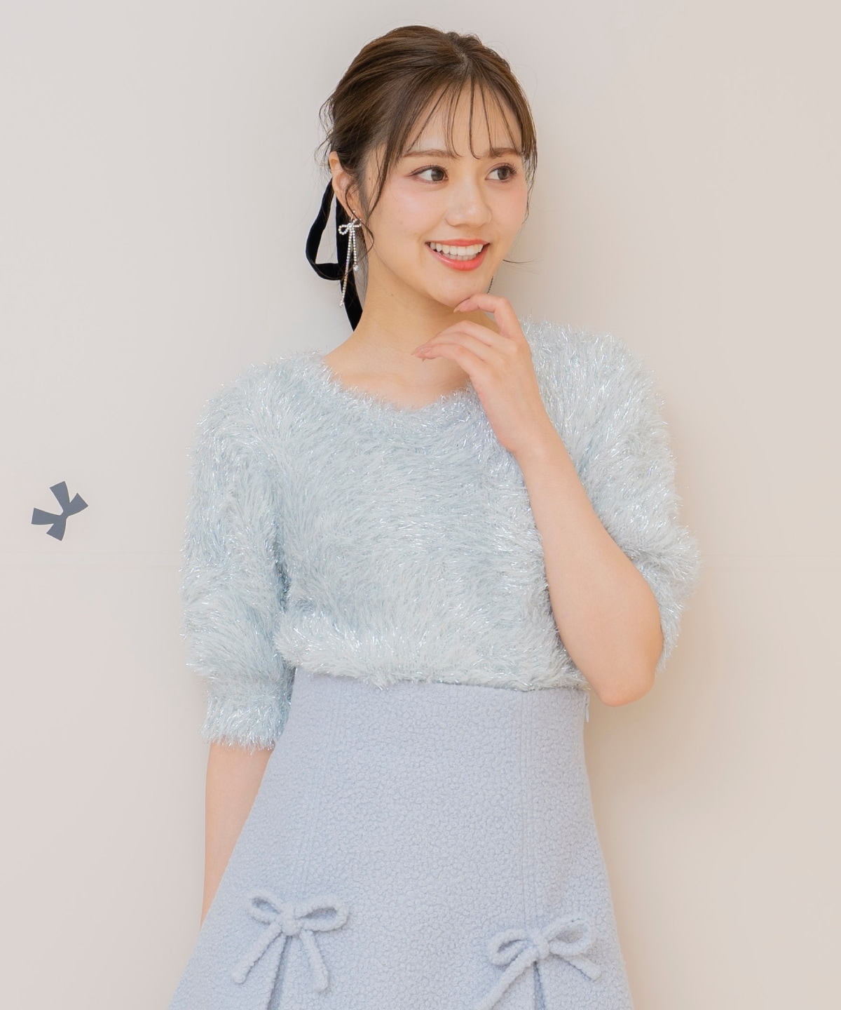 シャギーラメ5分袖プルオーバー