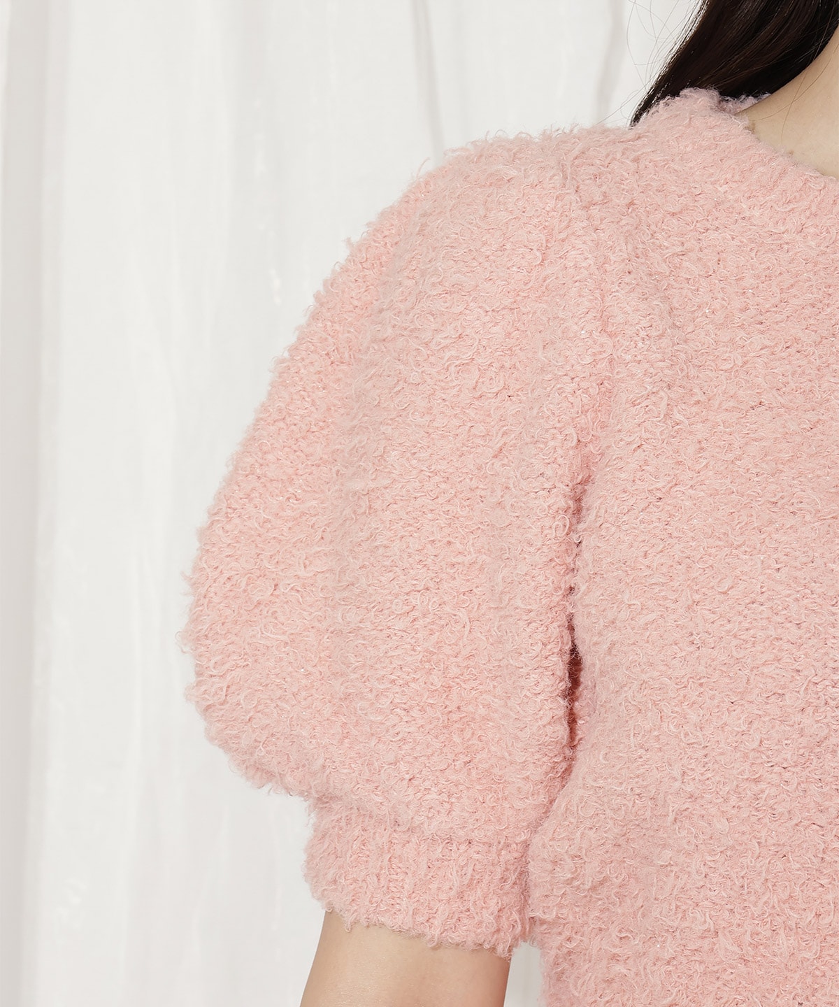 リボンブローチ付きテディヤーンニット