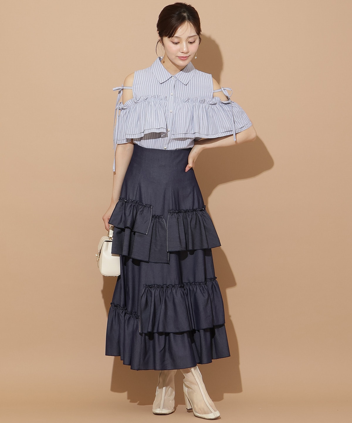 ナローリボンオフショルブラウス