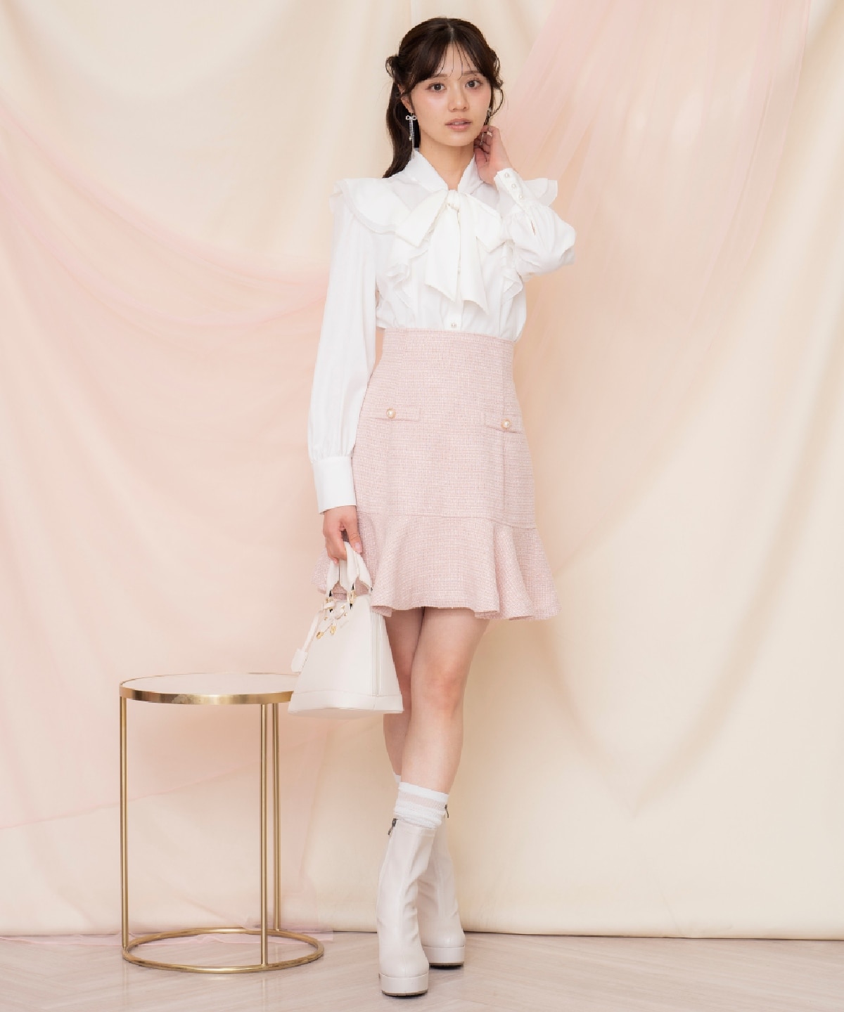 ラメツイードフレアミニスカート