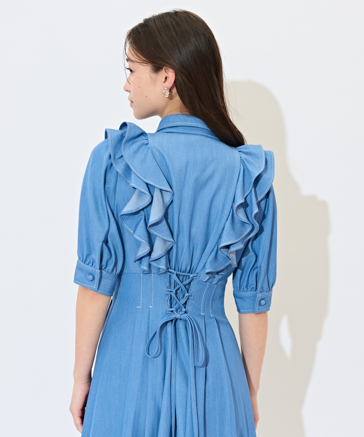 ラッフルリボンタイシャツワンピース