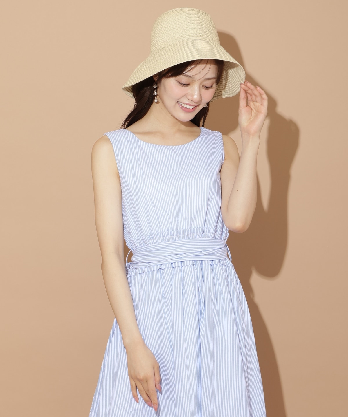 ウエストシャーリングストライプワンピース
