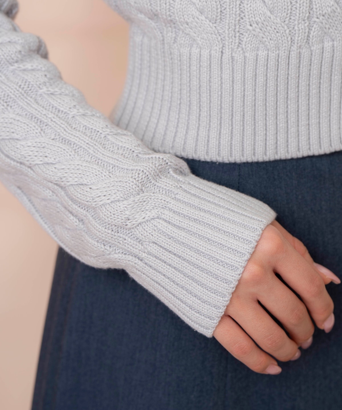 ビジューリボンケーブルカーディガン