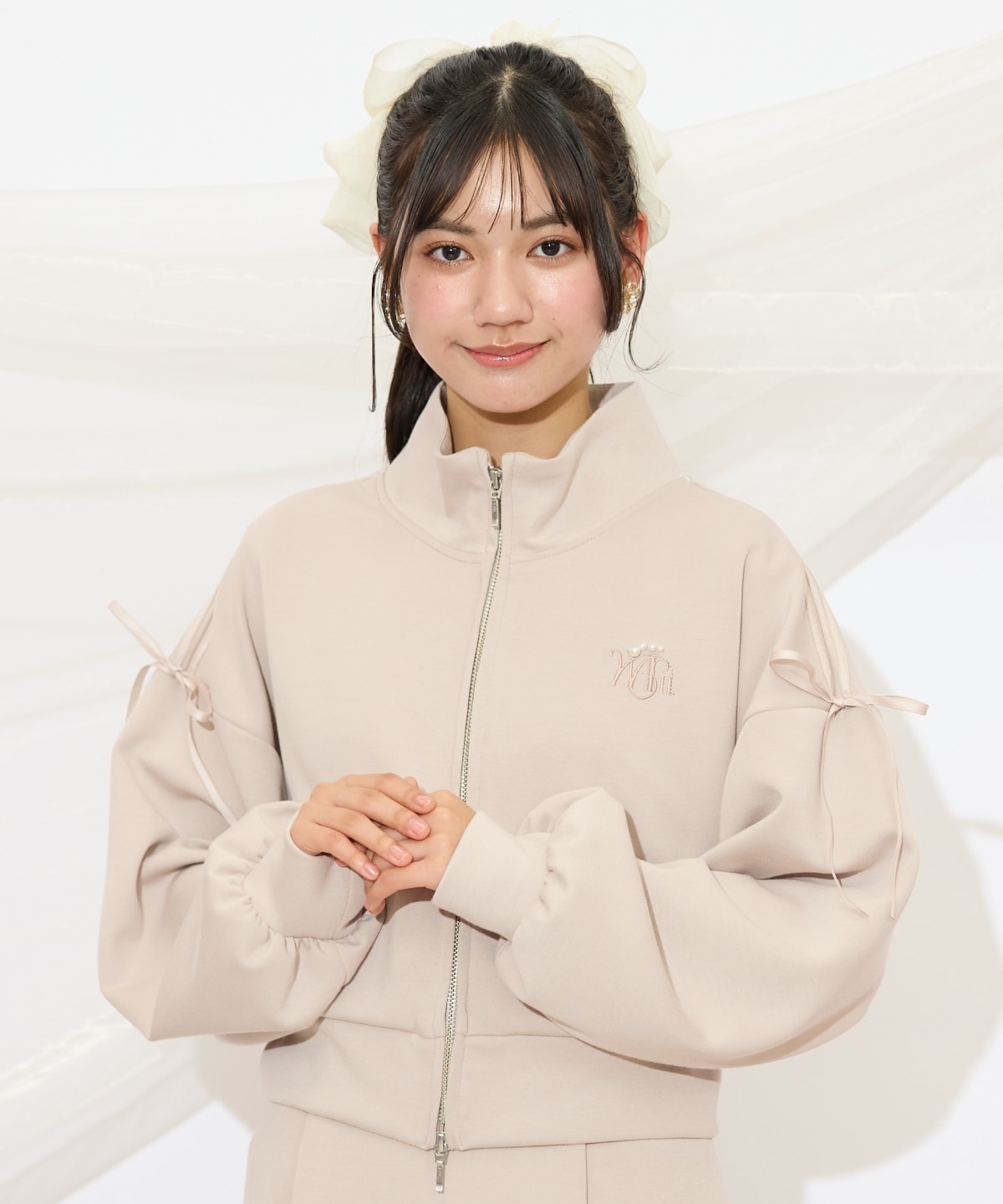 ロゴ刺繍リボントラックジャケット