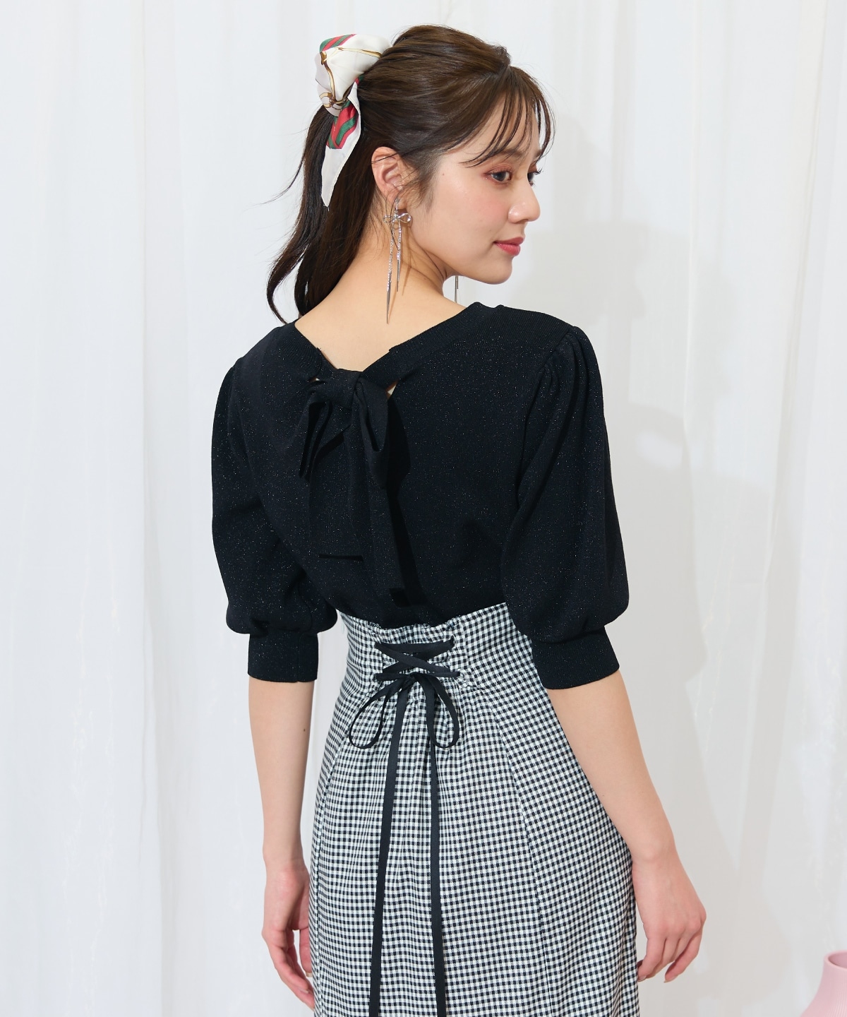 2WAYリボンラメニットプルオーバー