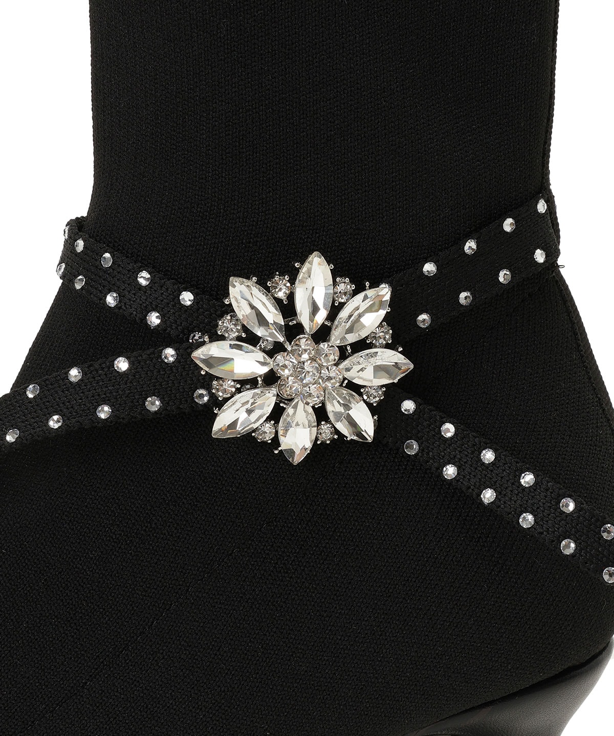 ビジューブローチ付きソックスブーツ