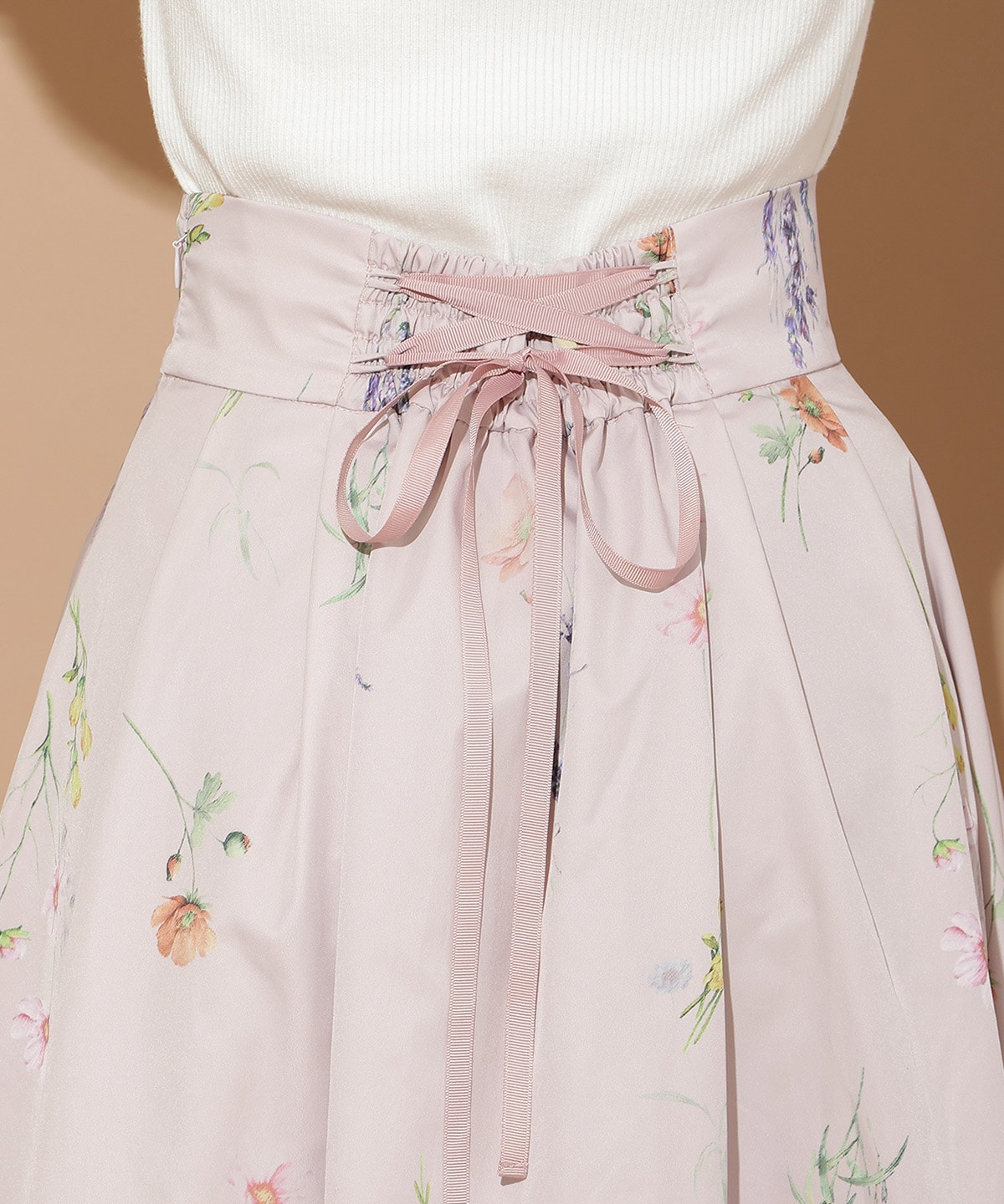 オータムボタニカルフラワータックスカート