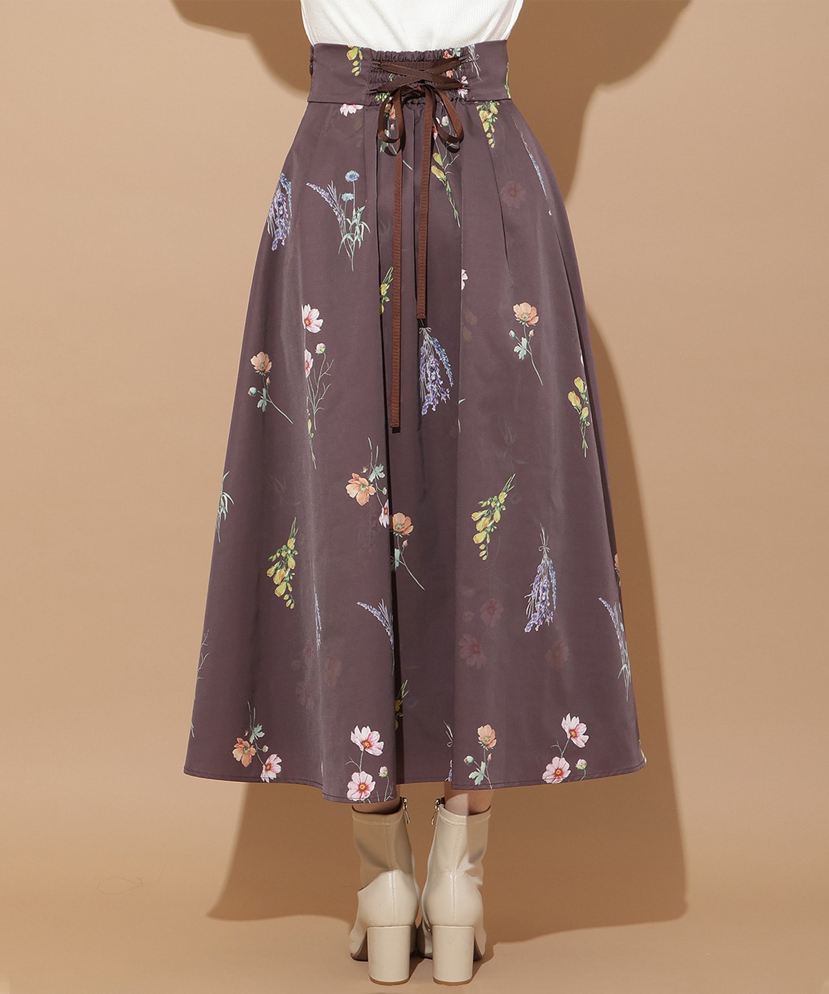 オータムボタニカルフラワータックスカート