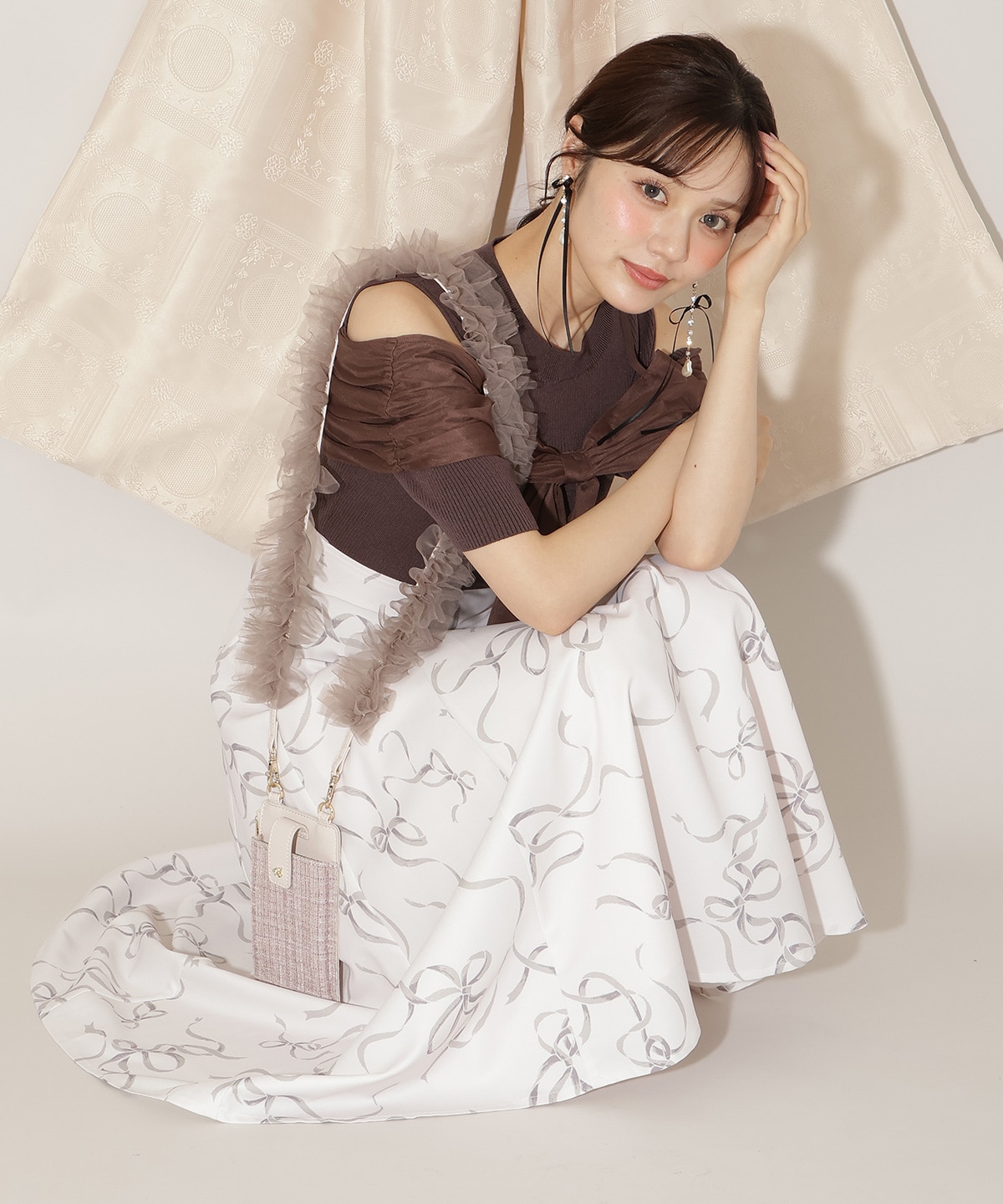 リボンプリントフレアスカート