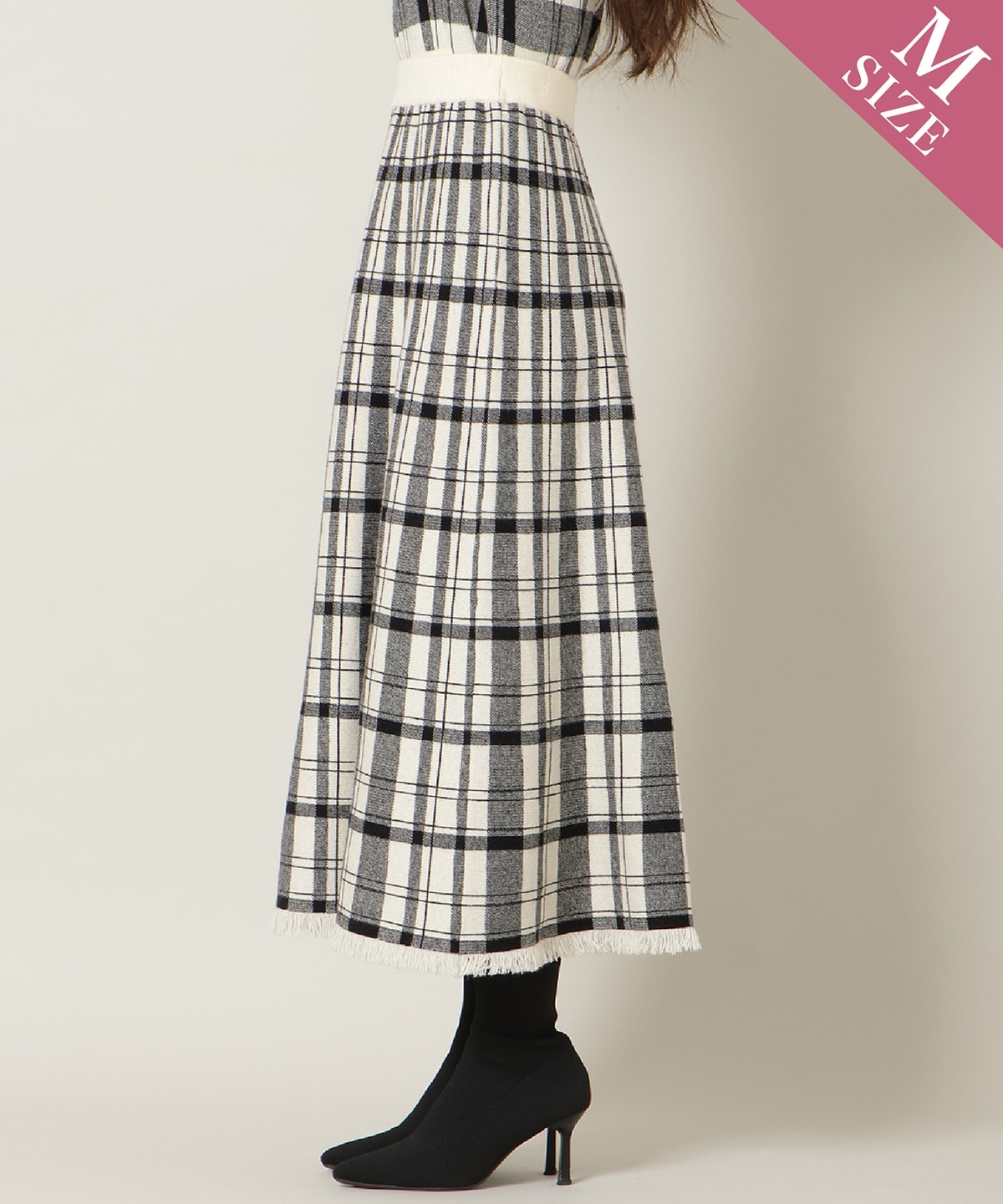【新色追加】チェック柄ニットフレアスカート