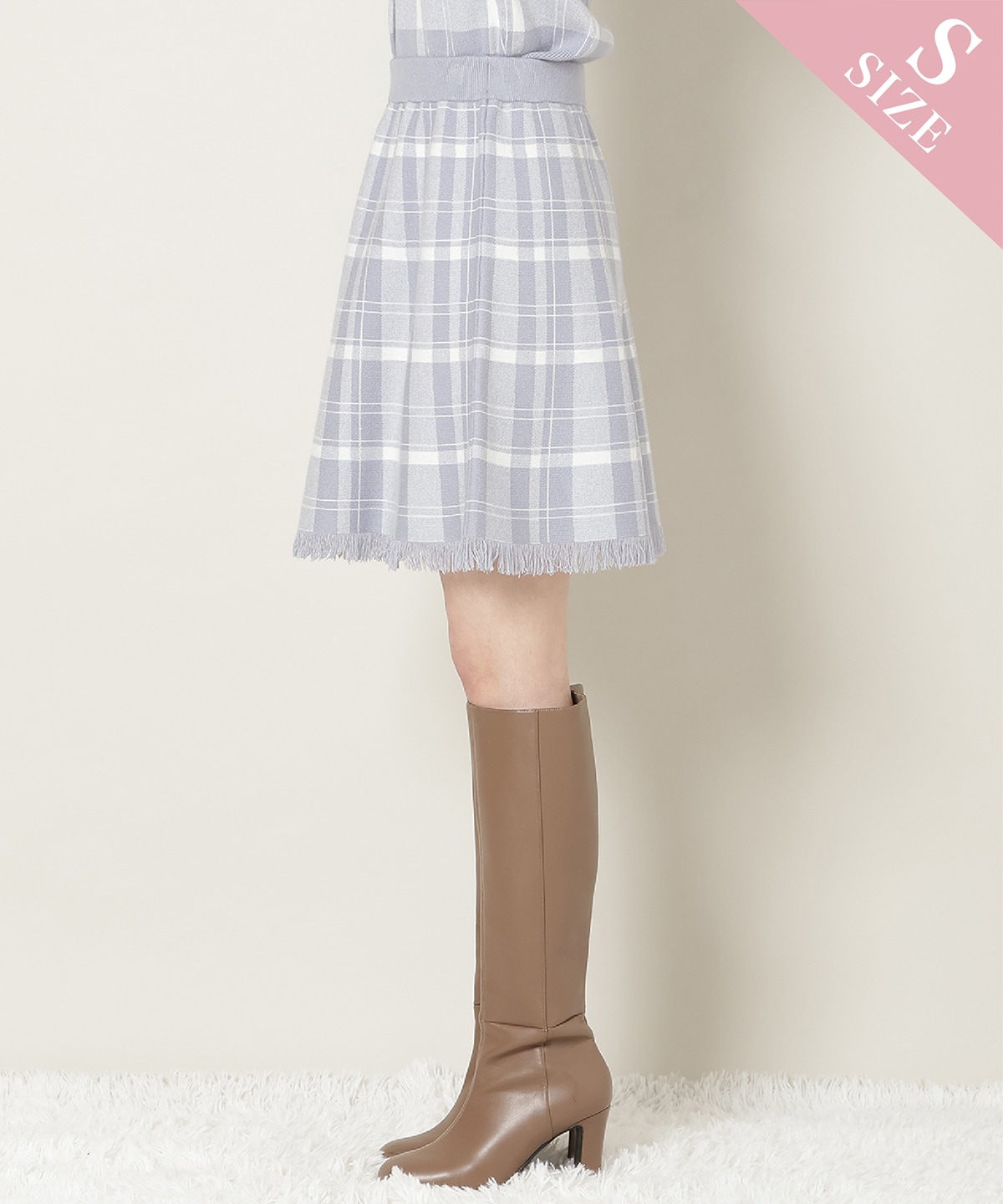 【新色追加】チェック柄ニットフレアスカート