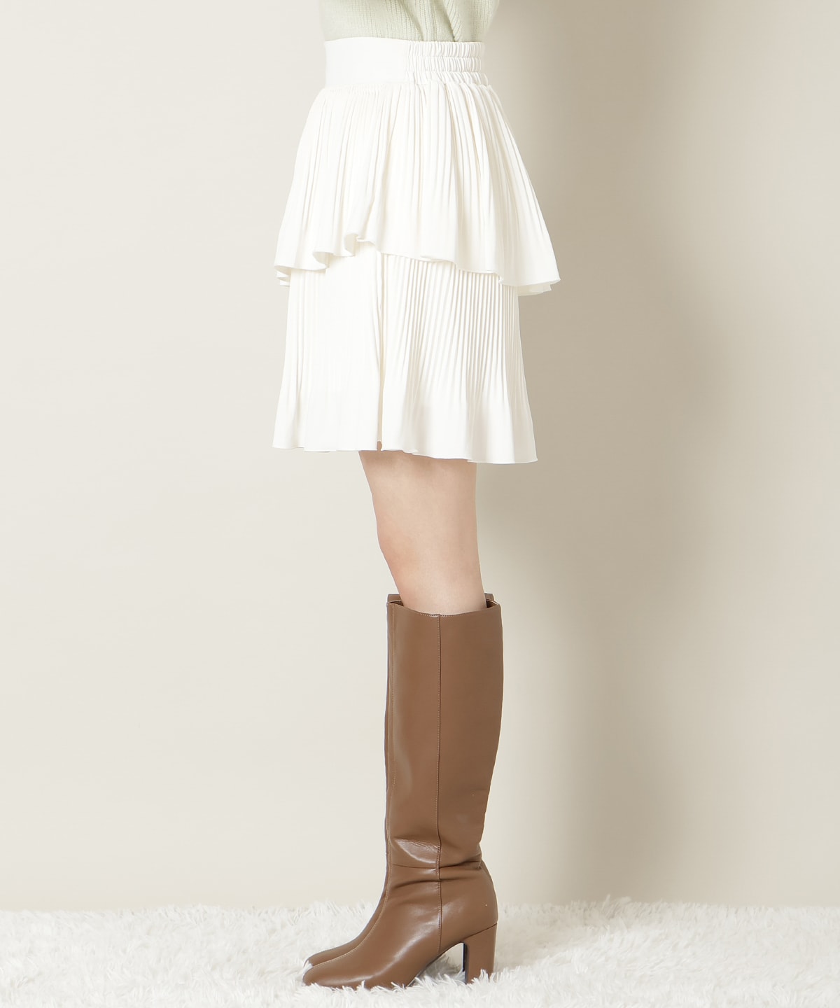 【KNIT PLEATS SET series】プリーツティアートミニスカート