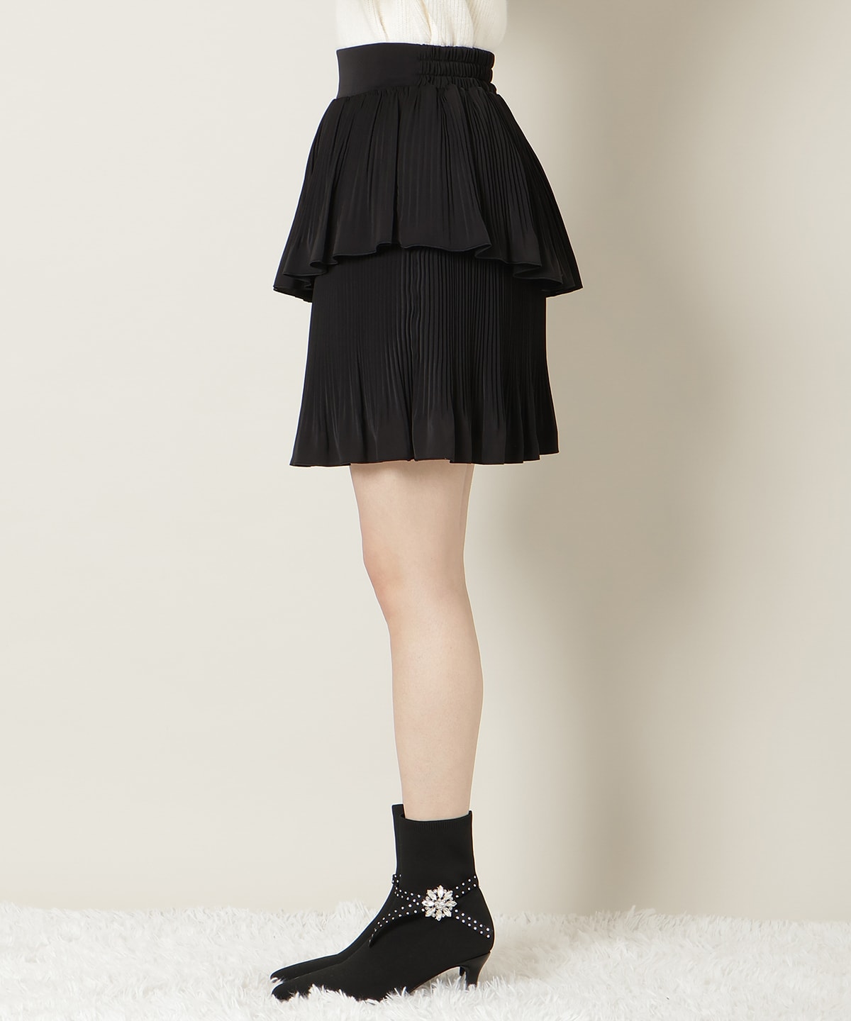 【KNIT PLEATS SET series】プリーツティアートミニスカート