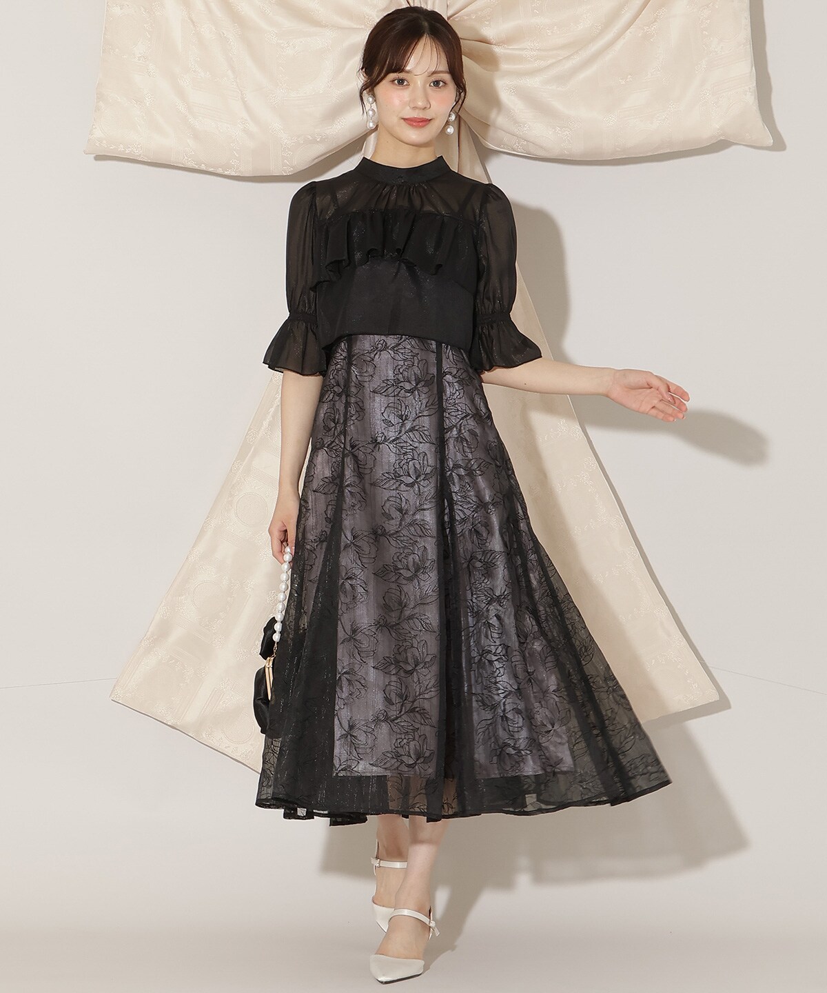 【再入荷予約受付中】フリル切り替えシフォンブラウス